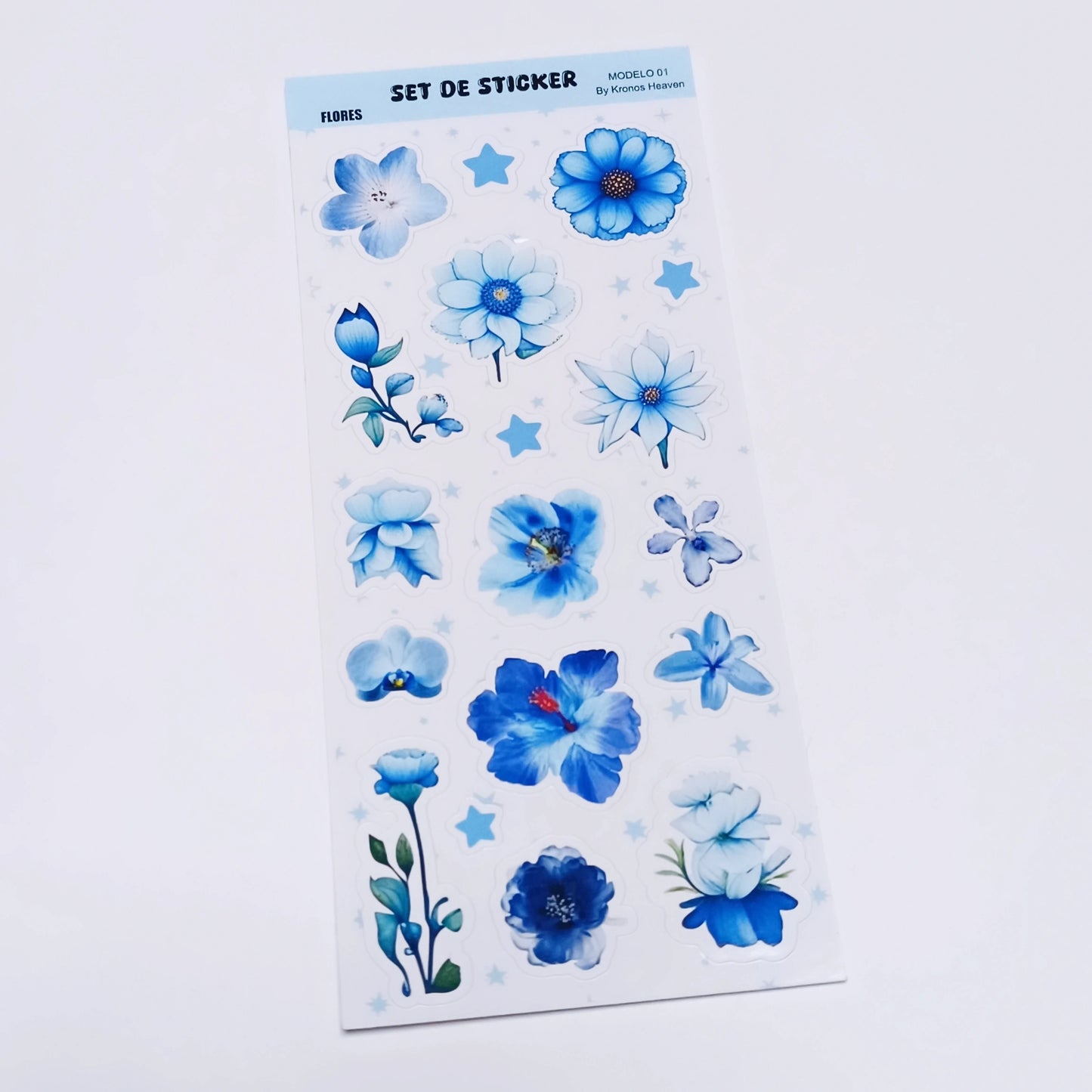 Set Sticker Alargado Flores Azules