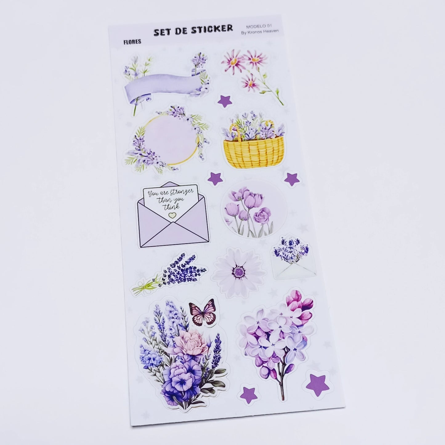 Set Sticker Alargado Flores Moradas